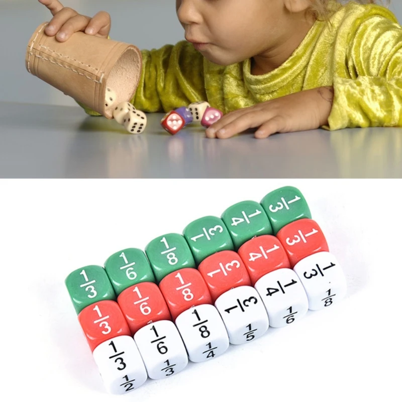 

10pcs Fractional Dice 16mm Acrylic Dice Number Dice Educational Kids Math Toys for Children Party Board Games