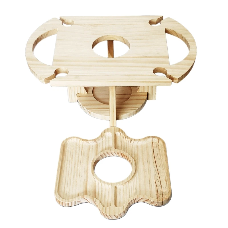 

Q9QF Outdoor Portable Wine Rack Holder with Multifunctional Fruit Tray Foldable Removable Mini Wooden Picnic Table Furniture for