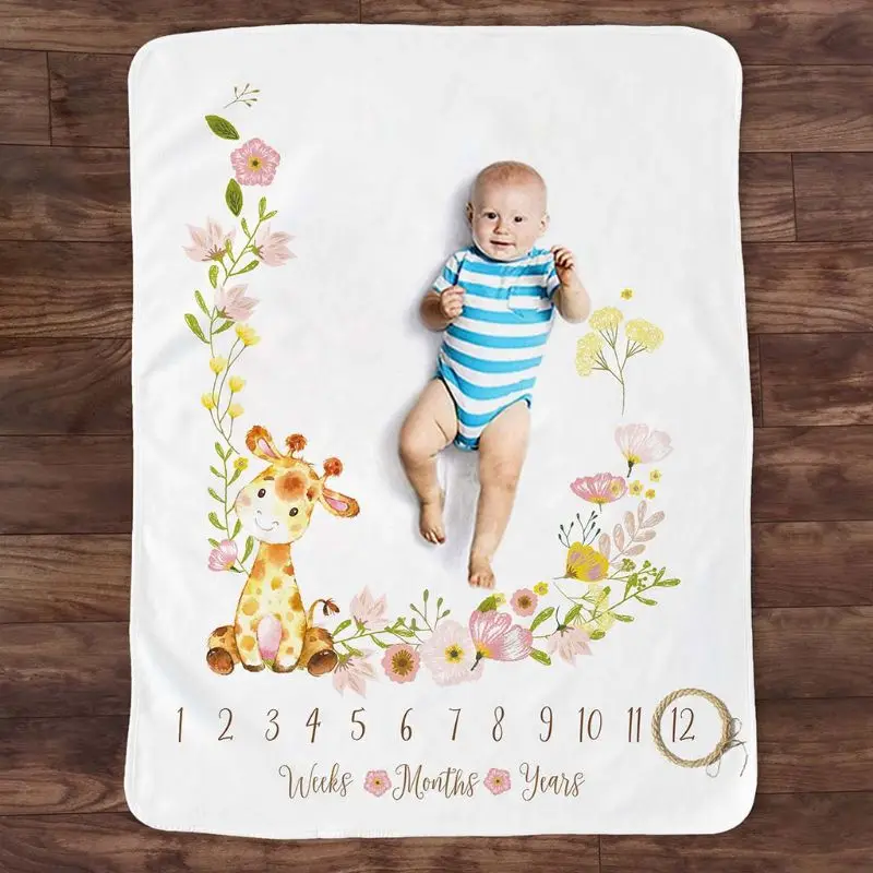 

Baby Monthly Record Growth Milestone Blanket Animal Pattern Photography Props