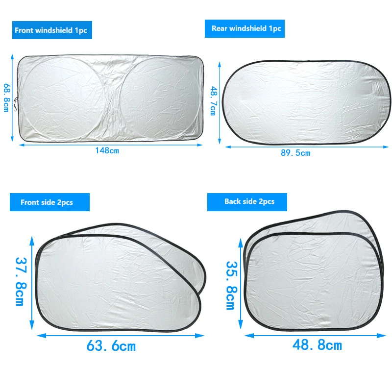 1Set Car Windshield Rear Visor UV Protection Side Window Sunshade Coating Silver Cloth Film Sunscreen Curtain Cover | Автомобили и