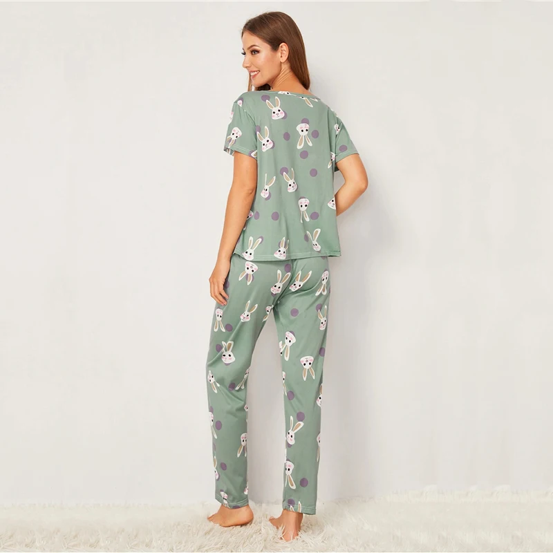 Dotfashion/пижамный комплект с мультяшным принтом; осень г.; Повседневный Топ с коротким рукавом; пижамный комплект; женская домашняя одежда в горошек