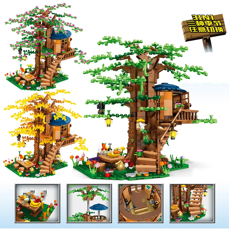 

MOC 1106pcs Creator My Wold Three seasons Forest Tree House Brick Building Blocks Bricks Village City Toys for children gifts