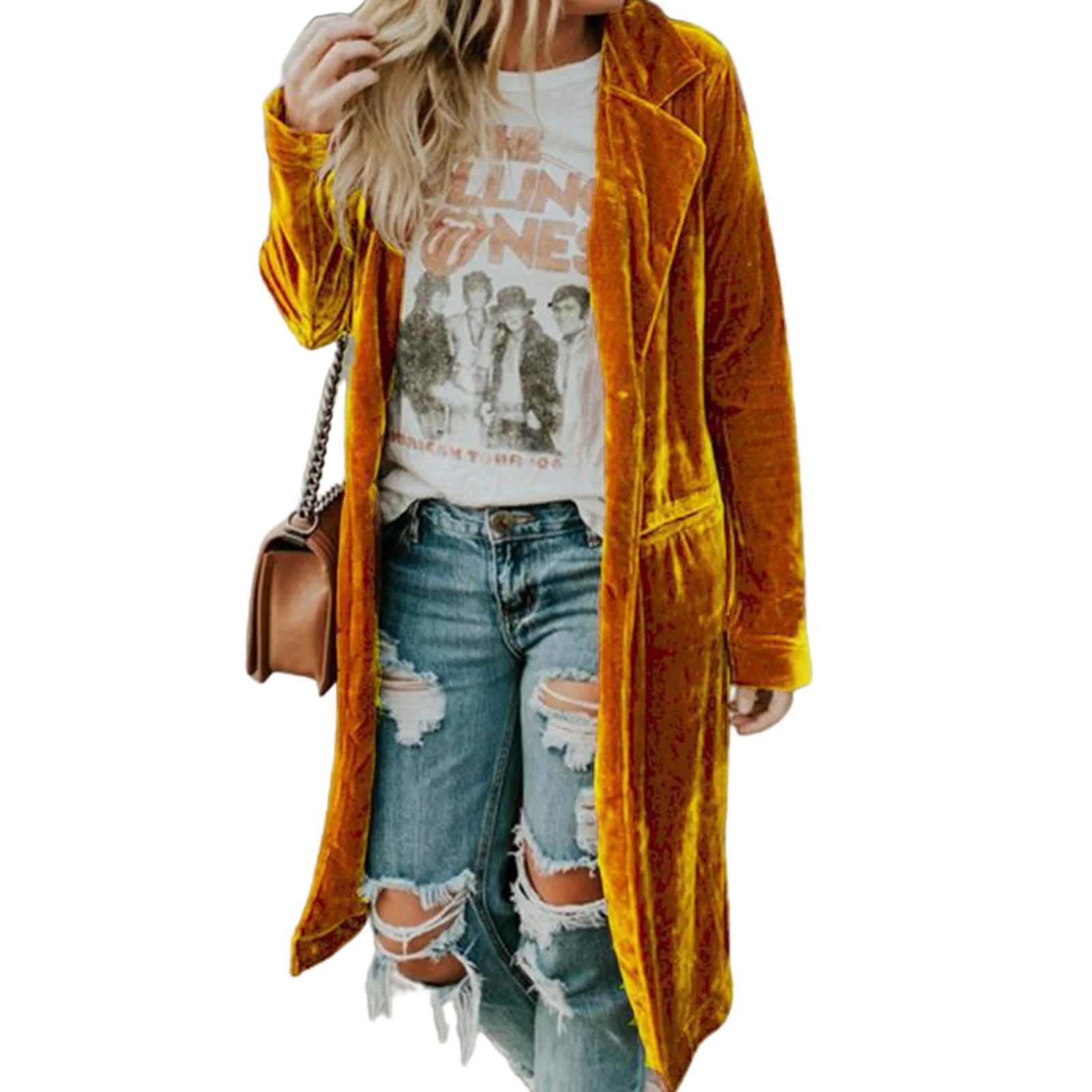 

2020 new High quality Autumn Winter Women Solid Color Long Sleeve Coat Velvet Pockets Midi Jacket M-4XL drop shipping