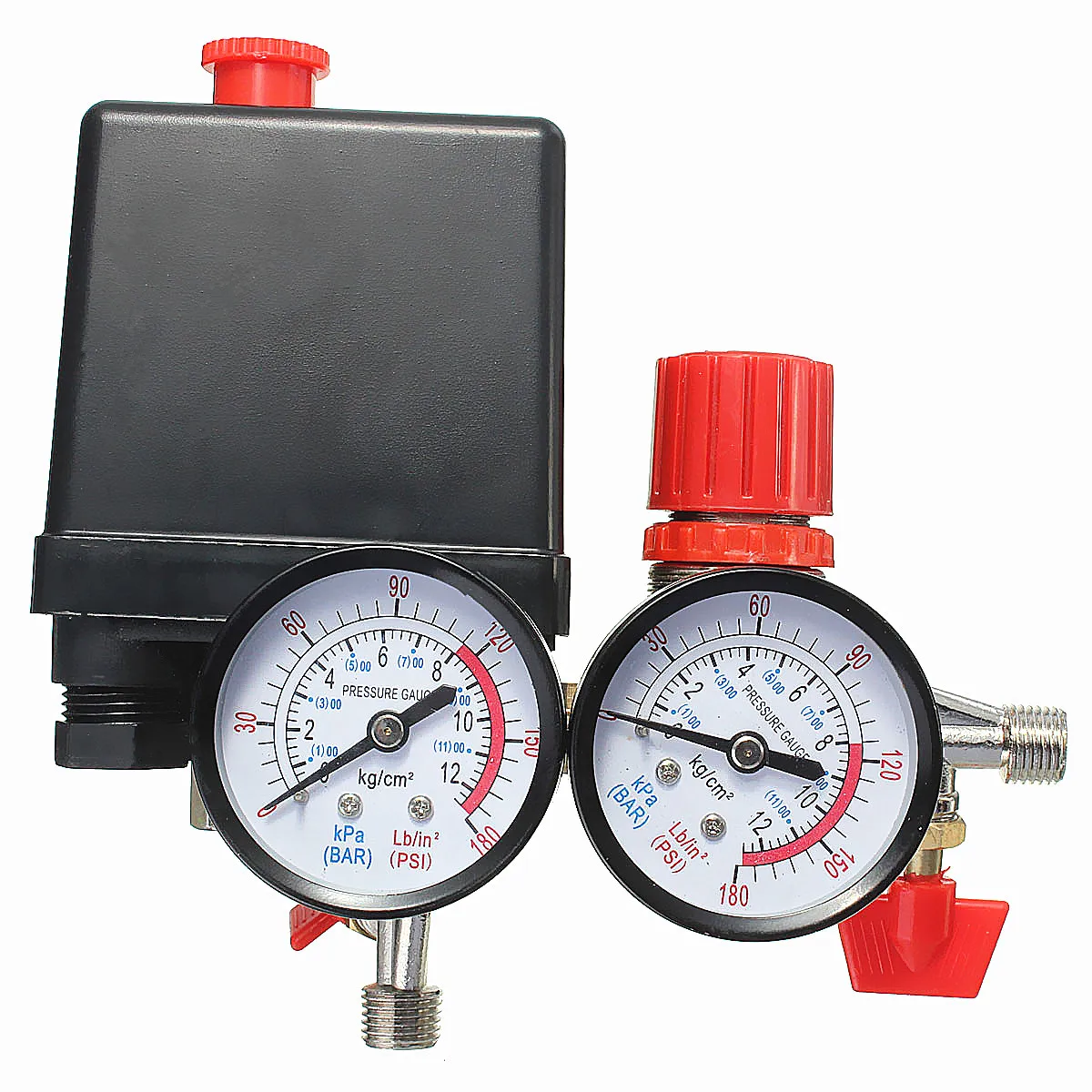 

12 Bar 240V Air Compressor Pump Pressure Valve 175psi Vertical Cross Control Switch Manifold Relief Regulator With Gauges Switch