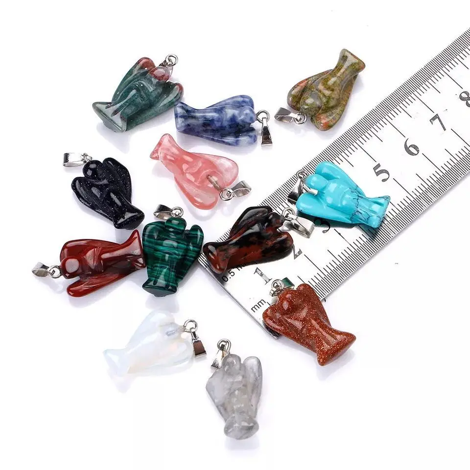 

1Pcs Natural Rose Quartzs Stone Pendant Angel Shape Agates Crystal Charms For Jewelry Making DIY Necklace Accessories Wholesale
