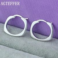 agteffer 925 sterling silver square round 20mm hoop earrings for woman wedding engagement party fashion charm jewelry