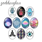 Сглаза рука Йога лотоса религия 10 шт, смешанные цвета, 13x1 8 мм18x2 5 мм30x40 мм Овальный фото кабошоны разрисованные изделия из стекла с плоской задней частью, украшения своими руками