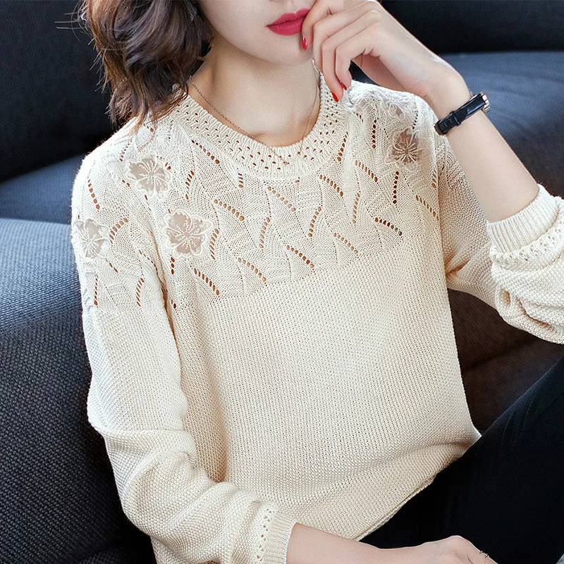 Весенний тонкий свободный свитер для девочек вязаные крючком пуловеры из