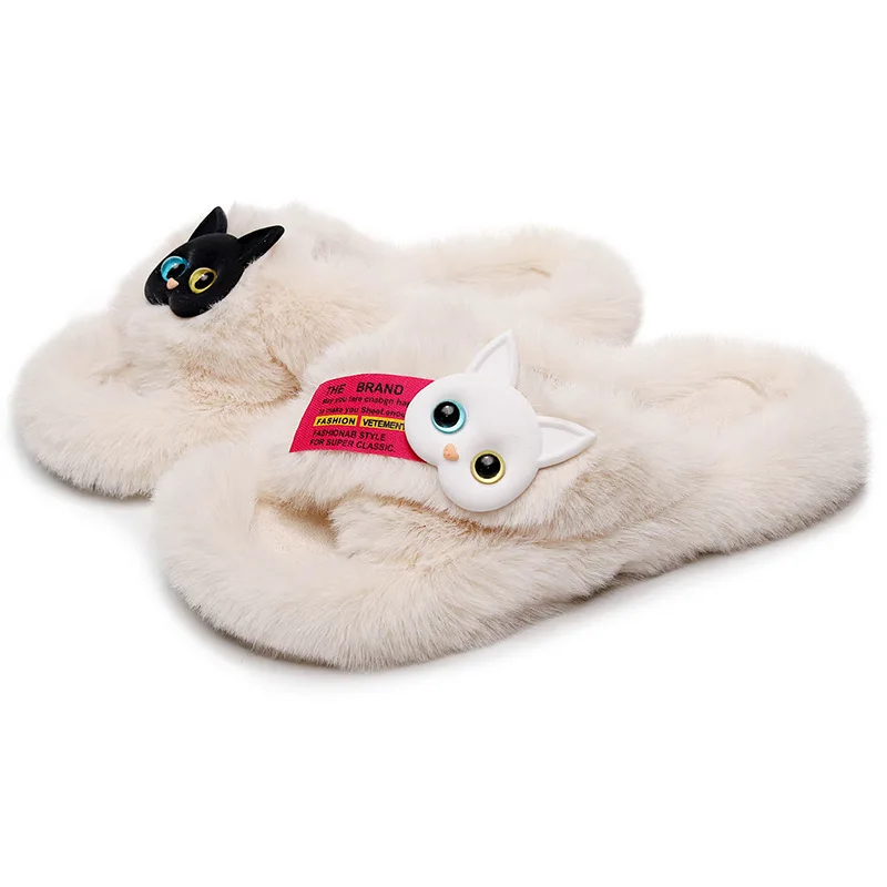 Pattern Cross  Winter Cotton Slippers Female Macaron Rabbit Personality Home Cotton Slippers Warm and Comfortable Home