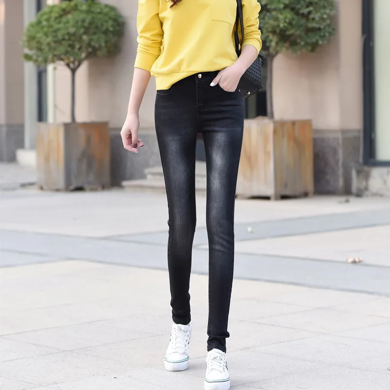 Женские джинсы, эластичные леггинсы в Корейском стиле, узкие, с высокой талией от AliExpress RU&CIS NEW