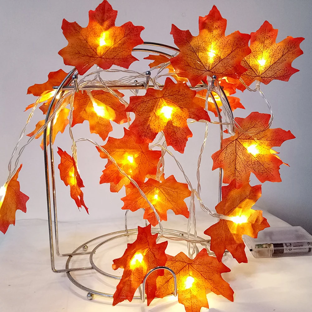 

1.5M10LED Artificial Autumn Maple Leaves Garland Led Fairy Lights for Christmas Decoration Thanksgiving Party DIY Decor Hallowee