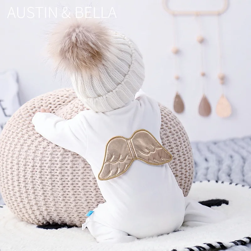 Spring Autumn Long Sleeve Angel Wings Baby Clothes 0-18 Months Fashion Newborn Cute One Piece Baby Rompers Girls Boys Bodysuits