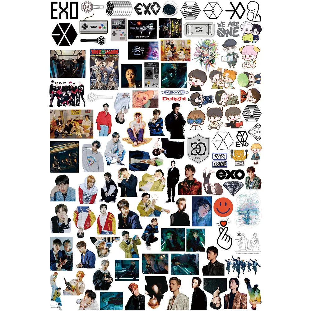 108pcslot kpop exo adhensive stickers for luggage skateboard phone laptop bicycle wall guitar stickers diy scrapbooking free global shipping