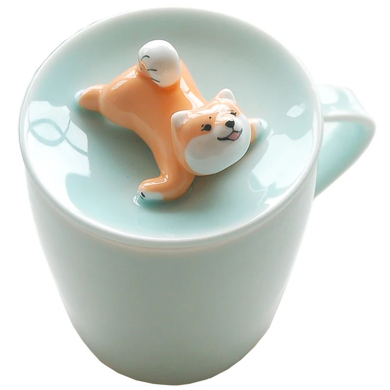 

Прекрасный Керамика чай Кружка собака с крышкой пара Кофе чашка креативный подарок пользовательские молока чашка с двойными стенками Стек...