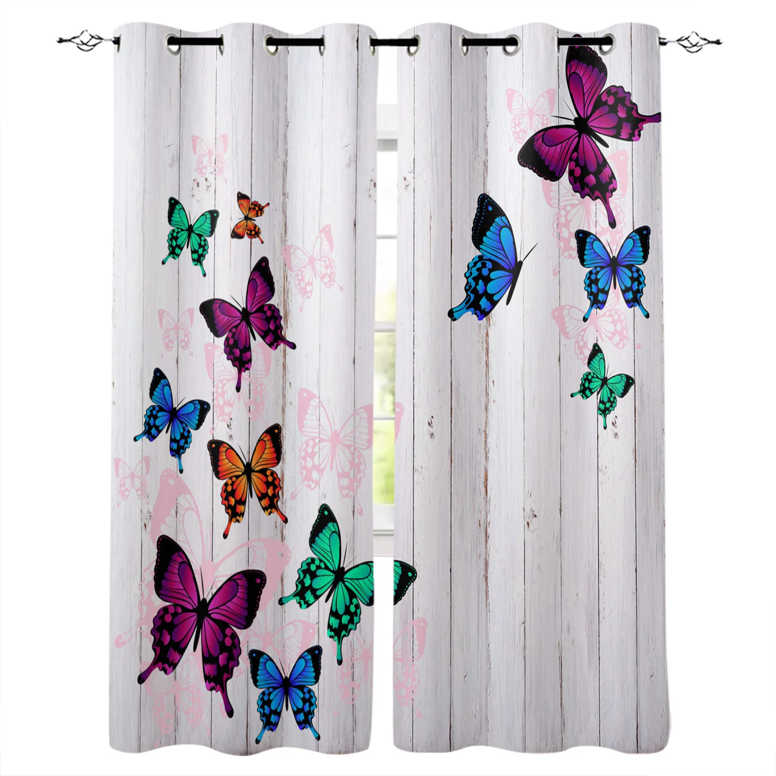 

Wood Grain Retro Butterfly Colored Bedroom Modern Window Curtain for Living Room Decoration Curtains Home Textile Drapes