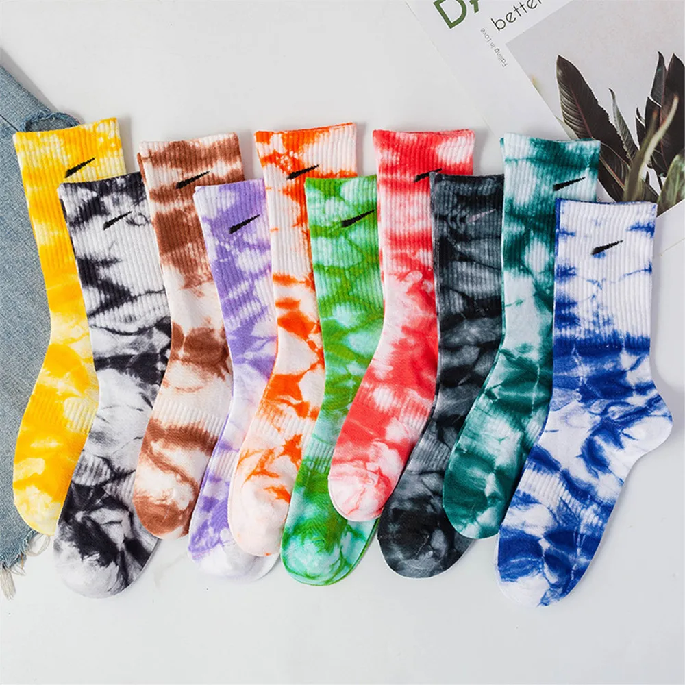 

Women's socks fashion trend ins tie-dye cotton socks Chinese high-top stockings candy color women's socks sports basketball