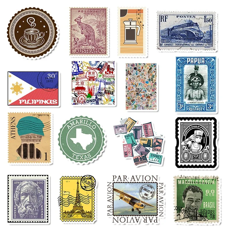 10/50Pcs Vinyl Vintage Stamp Stickers Retro Travel Suitcase Sticker Decals Toys for Laptop Car Luggage | Игрушки и хобби