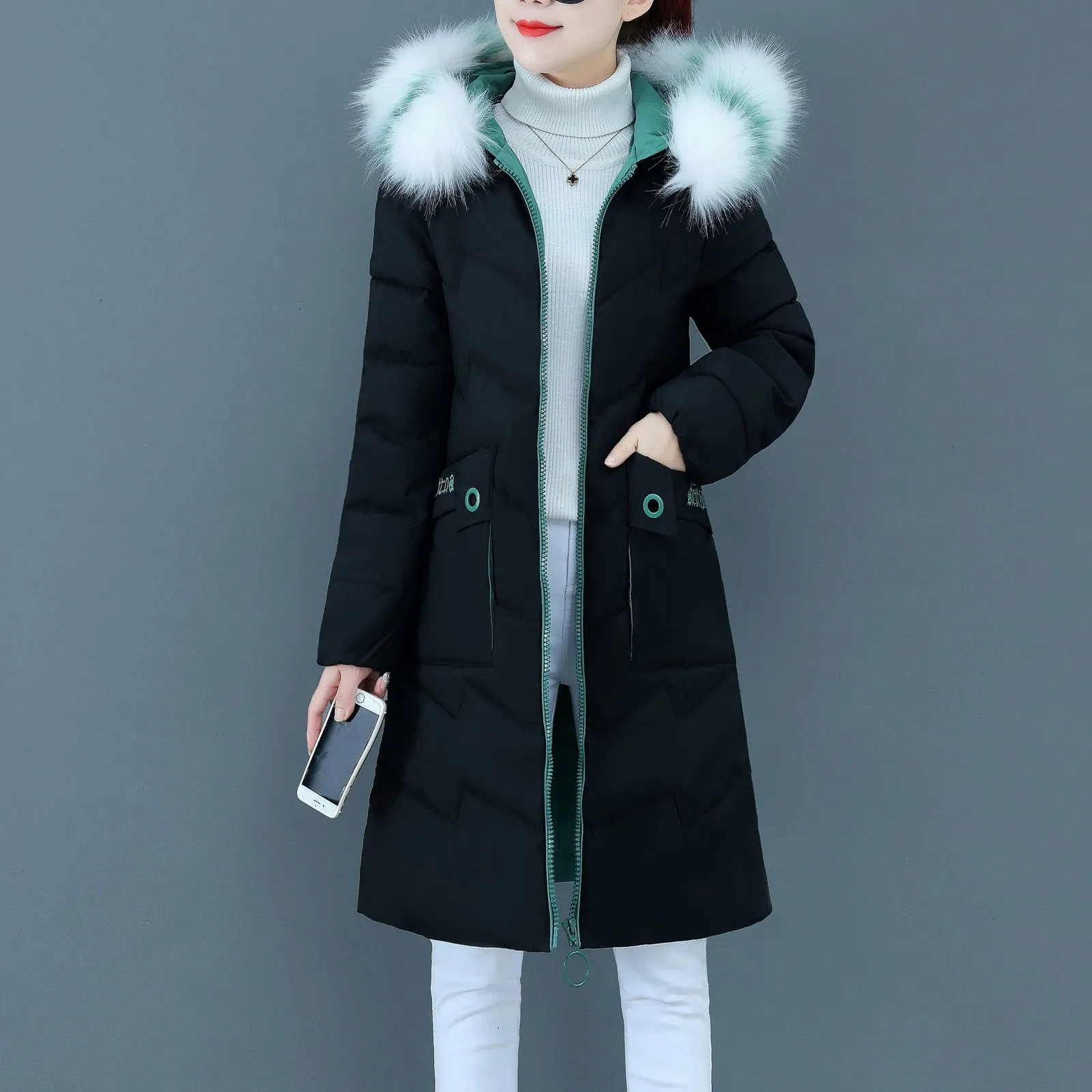 

Winter Long sleeve Hooded Jacket Women Warm Coat Slim Solid Outwear Parkas Plus Size Female Cotton Padded Thick Zipper Down