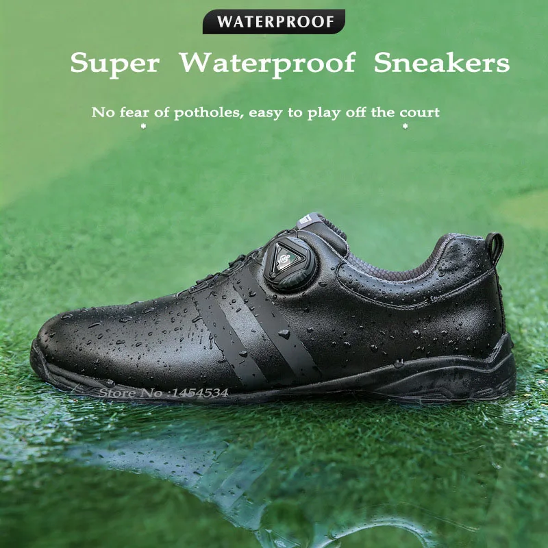 Send Socks!Men Sneakers Golf Sports Microfiber Leather Waterproof Shoes Quick Lacing Stretch Shoelace Soft Midsole Non-Slip Sole