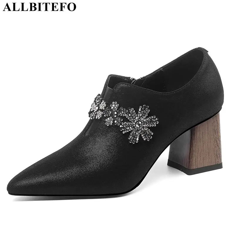 ALLBITEFO/женские ботинки из натуральной кожи на высоком каблуке обувь Стразы дизайн