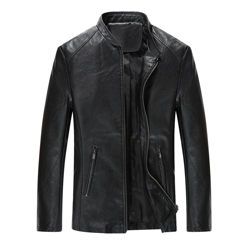 2020 New Men's Stand Collar Slim Locomotive PU Jacket High Quality Handsome Fashion Fake Leather Coat | Мужская одежда