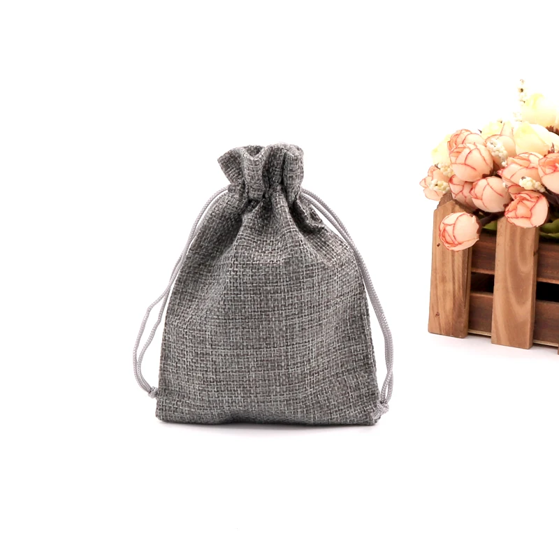 

50pcs/lot Mini Gray Jute Drawstring Gift Bag Incense Storage Makeup Jewel Accessories Sachet Linen Packing Bags Hessian Sacks