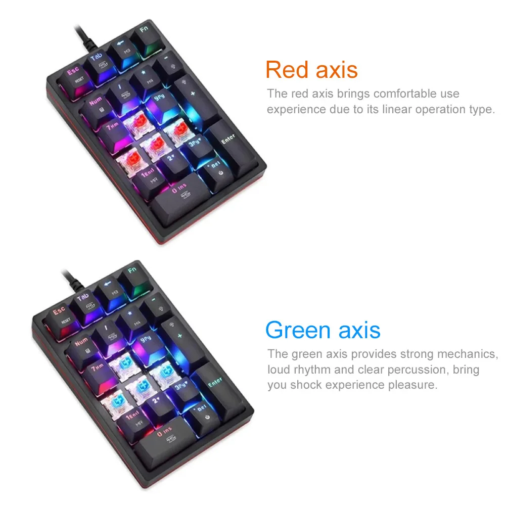K24 USB Wired Mechanical Numeric Keypad 21 Keys Mini Numpad RGB Backlight Keyboard Extended Layout | Компьютеры и офис