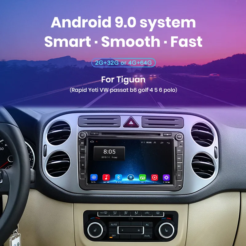 Junsun 2 ГБ+ 32 ГБ Android 8,1 автомобильный DVD радио мультимедиа видео плеер gps навигатор для Volkswagen Golf Polo Skoda Seat Tiguan Passa