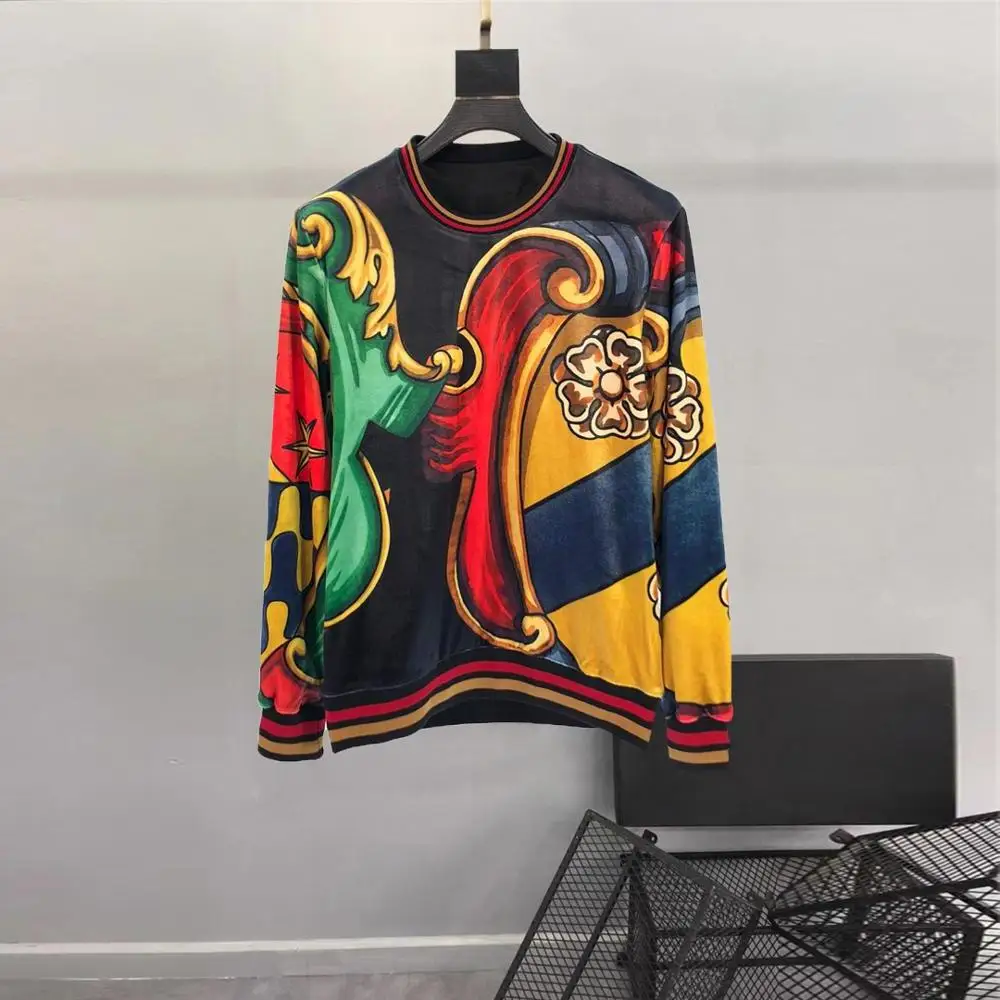 

Толстовка с круглым вырезом для мужчин и женщин, Модный свитшот из бархата с принтом, Европейская мода, Осень-зима, C666