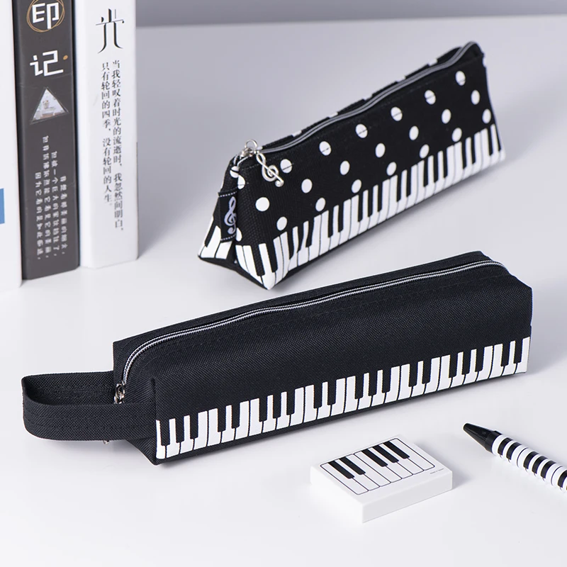 1PC Kawaii Music Pencil Case Piano Keyboard Large Capacity Square Canvas Pouch Bag Student Stationery Office School Gifts | Канцтовары