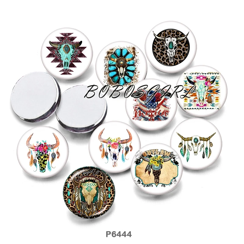 

Cow Skull 12mm/18mm/20mm/25mm/30mm Round Glass Cabochon Flat Back Making Findings P6570