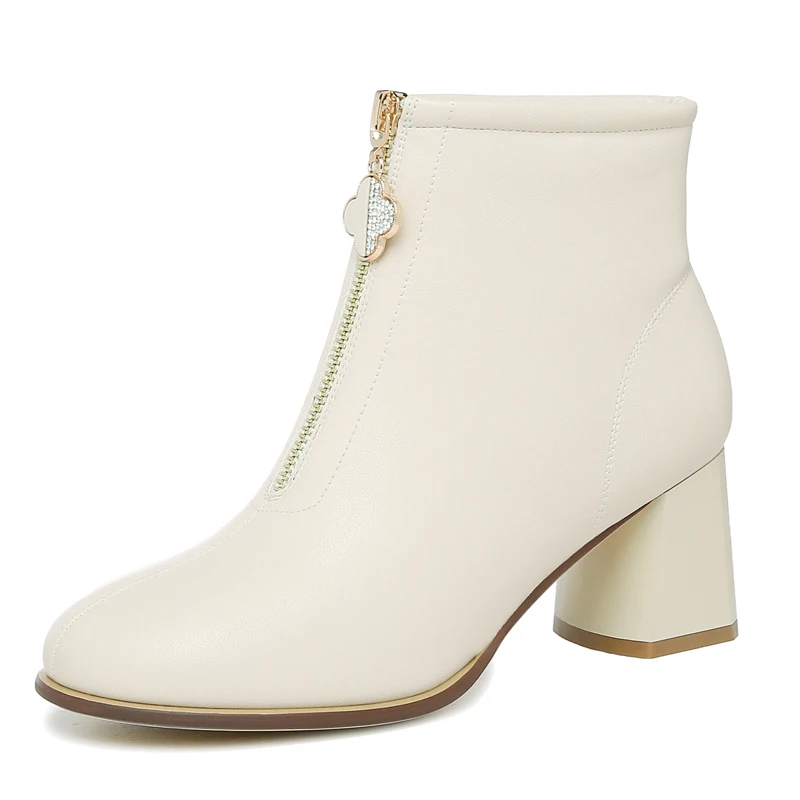 

Fashion Women Boots PU Leather Women High Heels Shoes Square Heels Round Toe Zip Women Autumn/Winter Short Boots 2-9717