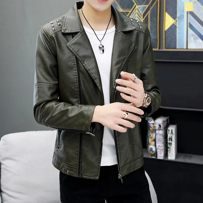 Зимние мужские куртки Idopy из искусственной кожи пальто с заклепками винтажное