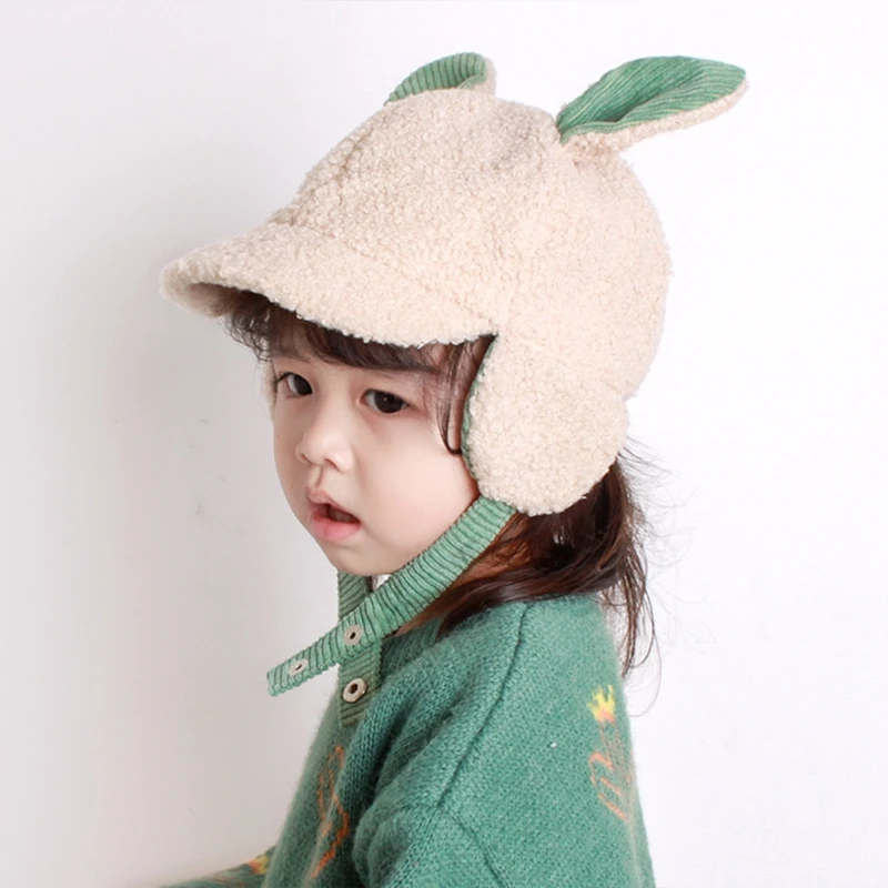 

Cute Rabbit Ears Winter Warm Kids Children Beanie Cap Girls Boys Plush Ear Protector Hat