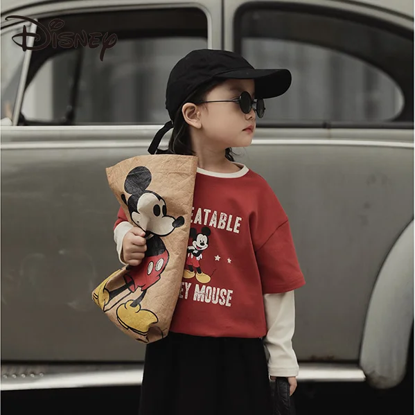 

Disney Mickey Children's Fake Two-Piece Long-Sleeved T-shirt Girls' Spring and Autumn New Fashion Baby Cartoon Top