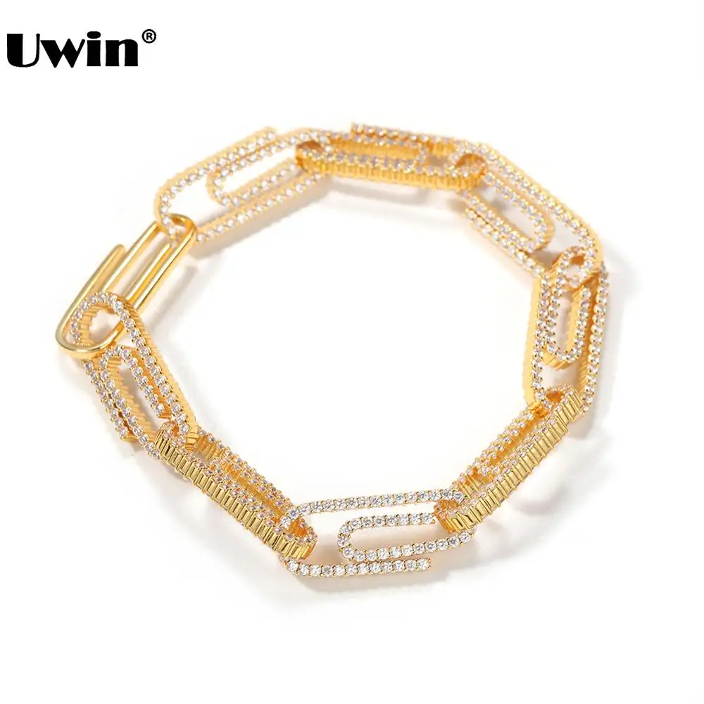 UWIN хип-хоп ювелирные изделия 10 мм скрепки браслеты ожерелья Micro Pave кубический цирконий браслет для женщин мужчин модные украшения