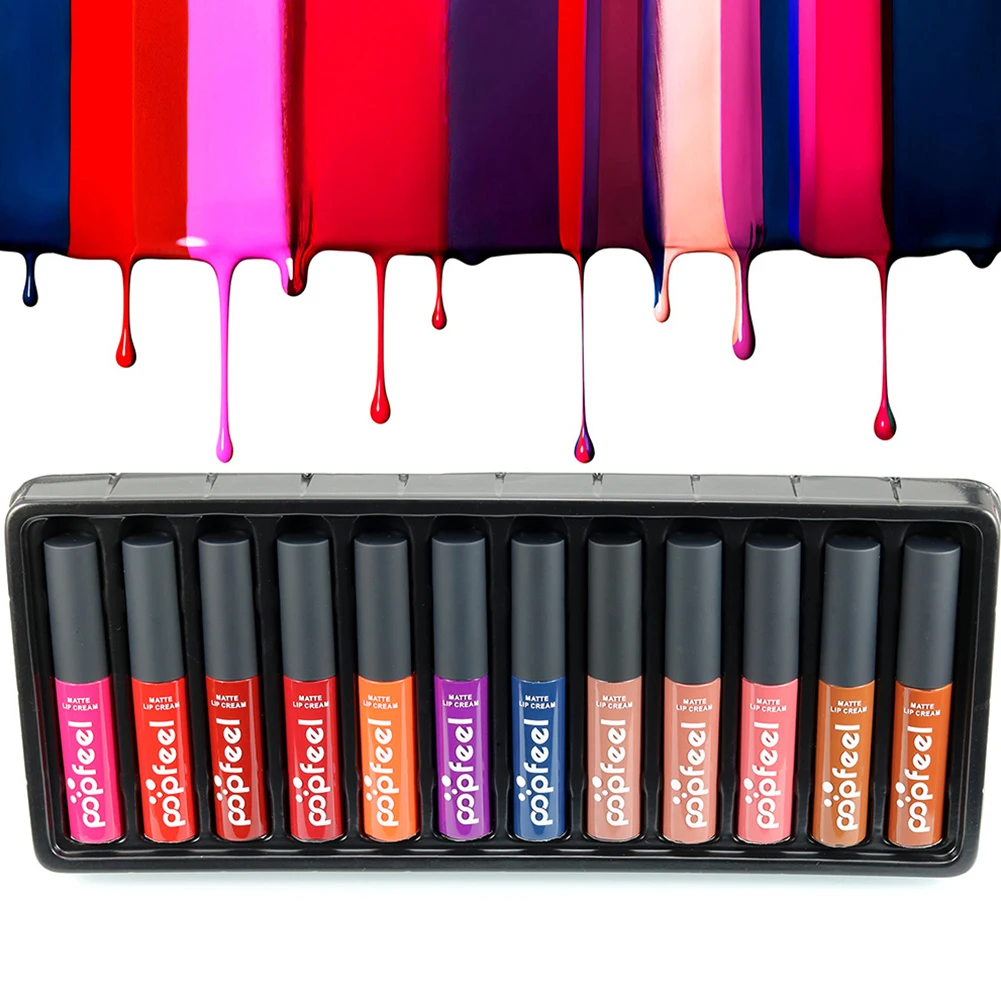 

Popfeel LA Matte Liquid Lipstick Lasting Moisturizing Non-stick 12-Lipstick Set Lip Beauty Makeup