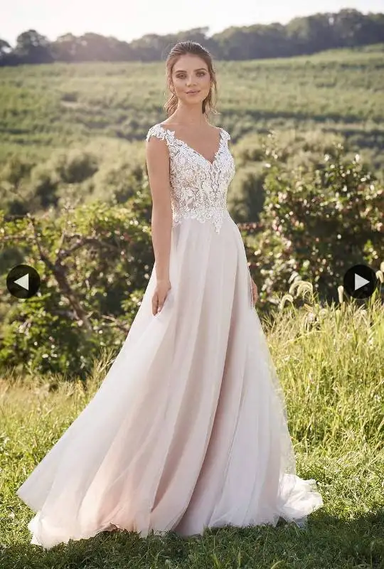 Индивидуальное свадебное платье А силуэта с V образным вырезом|Свадебные платья|