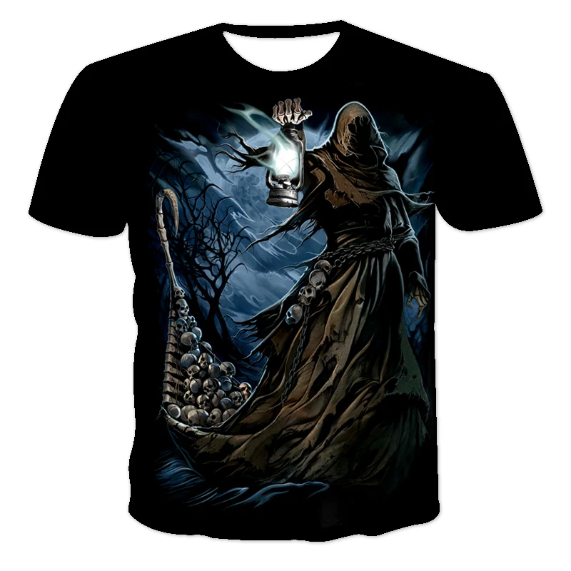 

2021 New Trend Men's Summer Skull Print Men's Short-sleeved T-shirt 3d Printing T-shirt Casual Breathable Funny T-shirt, Xxs-6xl