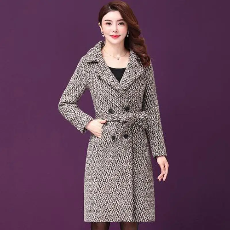 Женская винтажная шерстяная куртка с длинным рукавом двубортное пальто средней