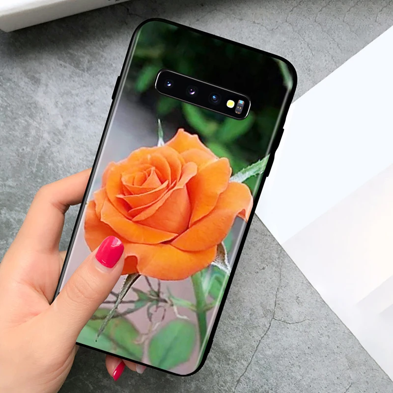 Black TPU Soft Cover Beauty Floral Rose for Samsung Galaxy S20 Ultra S10 S10e FE 5G S9 S8 S7 S6 Edge Plus Lite Phone Case