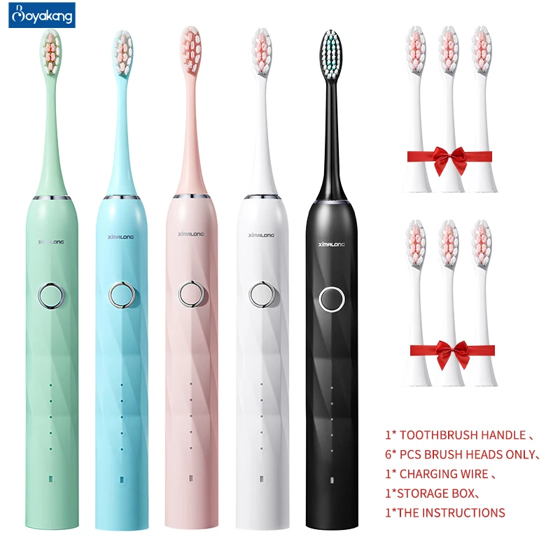 

Boyakang Sonic Electric Toothbrush Rechargeable Adult 5 Cleaning Modes IPX7 Waterproof Dupont Bristles USB Charger Gift