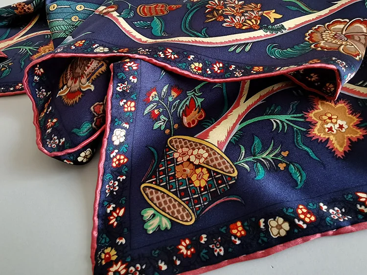 

Women's 100% Pure Silk 12mm Satin Printed Big Square Scarf Wrap Kerchief 108cm 42.5" WD011-1