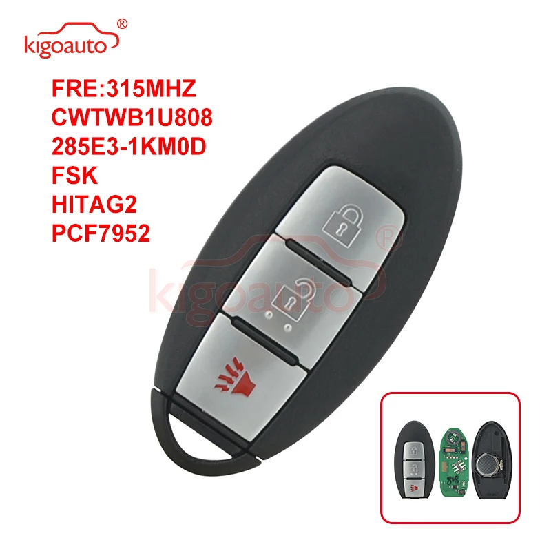 Kigoauto 285E3 1KM0D умный ключ 3 кнопки 315 МГц FSK HITAG 2 PCF7952 чип CWTWB1U808 для Nissan Cube Juke 2013|Ключ от