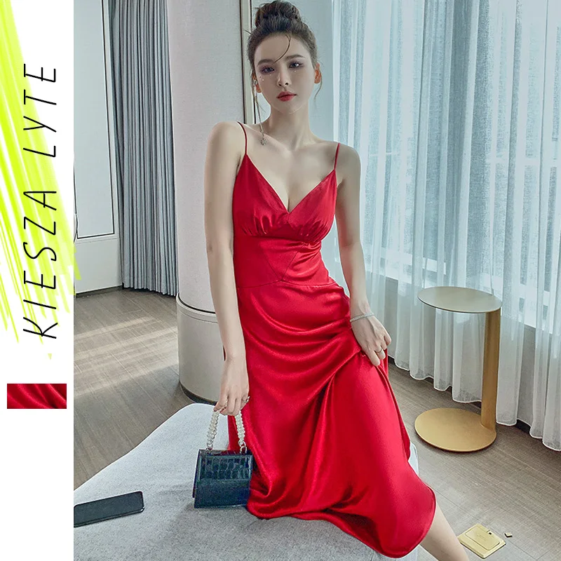 

Сексуальное платье 2021 Новое летнее красное платье на бретельках для невесты для ночного клуба