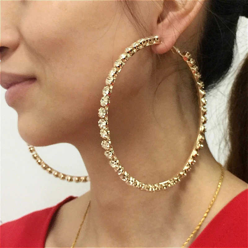 

Hoop Earrings For Women Big Circle CZ Rhinestone Earring Jewelry Boucle Pendientes Earings Nightclub Aros Bijoux Aretes De Mujer
