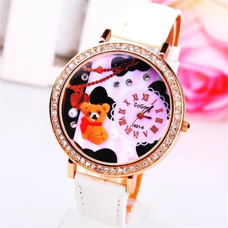 2020 Women Watches Fashion Bear Handmade POLYMER CLAY Pink Watch Femael Wristwatch Leather Relogio Feminino | Наручные часы