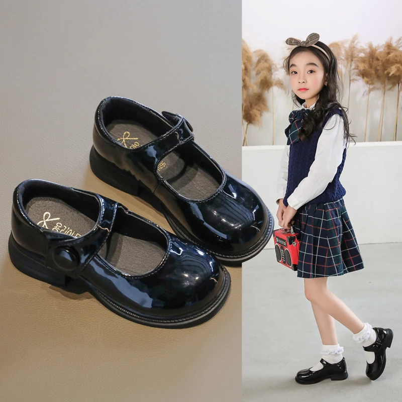 

Girls Leather Shoes Princess Shoes Children Shoes round-Toe Soft-Sole Big girls High Heel Princess Crystal Shoes Single Shoes