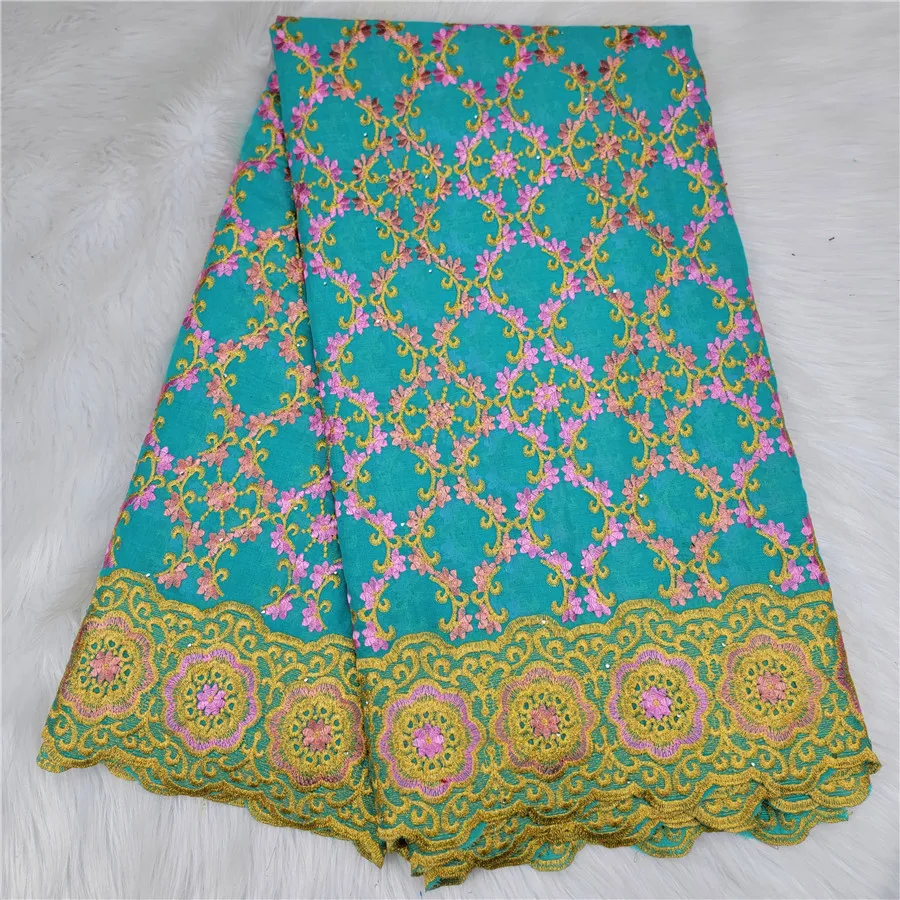 

African Cotton Fabric Green Swiss Voile Lace In Switzerland Nigerian Embroidery Material Tissu Africain Broderie Coton NC24