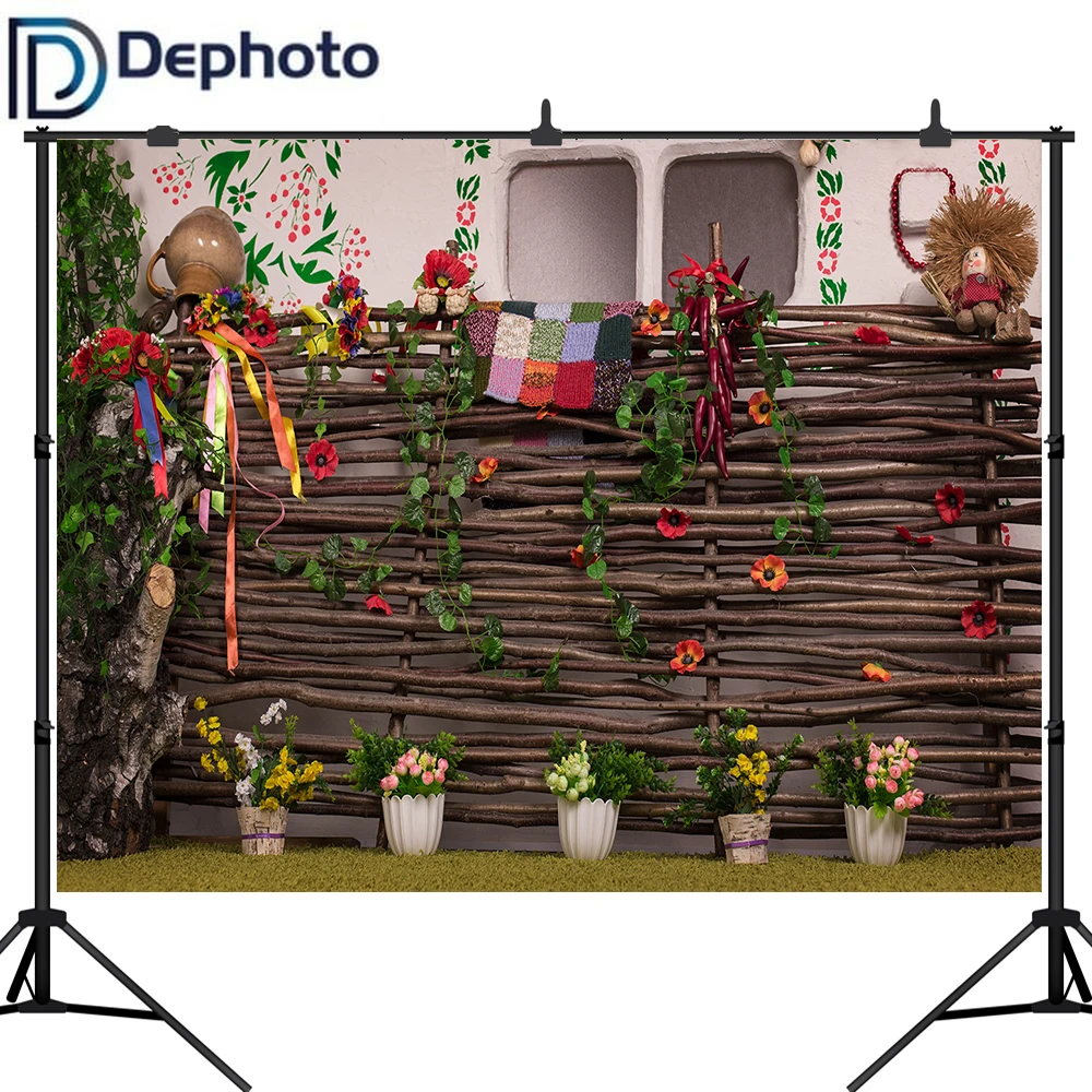 Dephoto Весенняя фотография Фон зеленая трава забор цветок свадьба Пасхальный фон